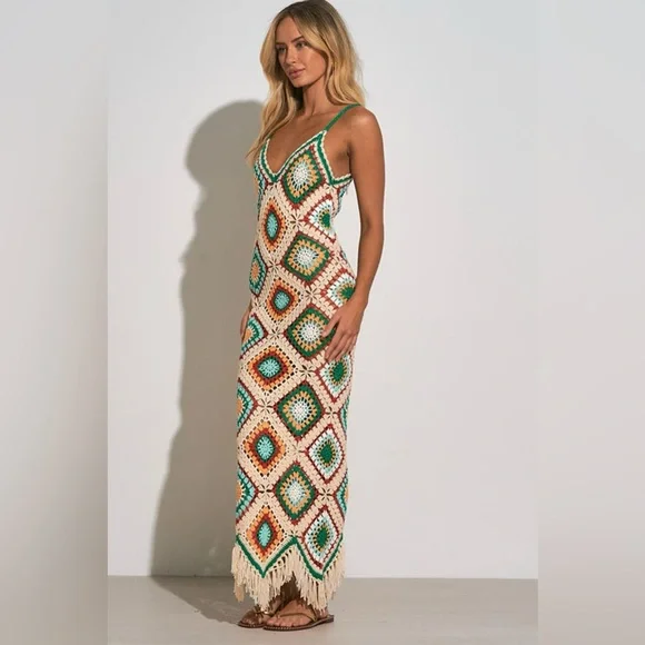 Elan Multicolor Crochet Maxi Dress NWOT - Picture 2 of 9